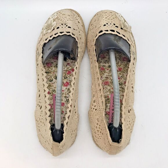 Rock & Candy by Zigi Baybreeze Espadrille Women's 9M Beige Crochet Floral Flats - Picture 7 of 12